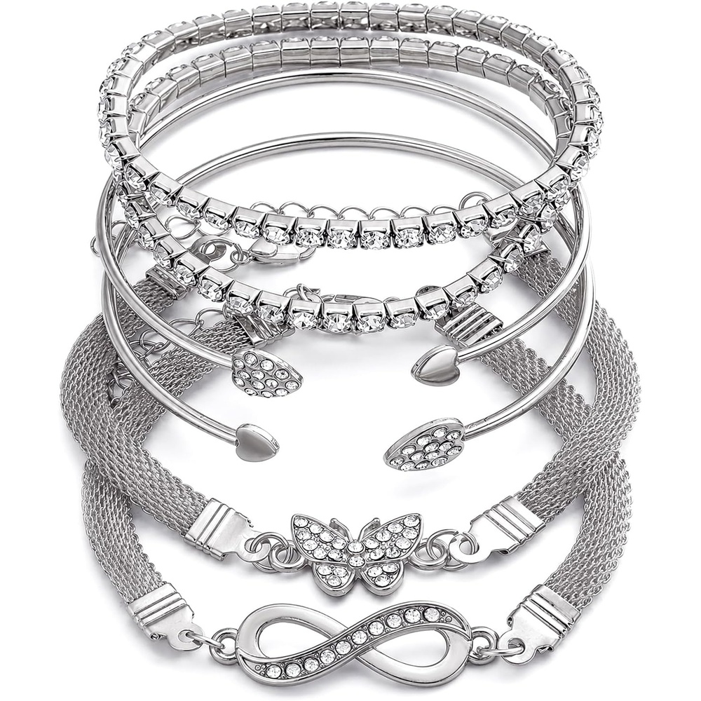 image:image17IF Gold Silver Bracelets for Women 14K Gold Plated Stackable Bracelet SetSilver6pcs