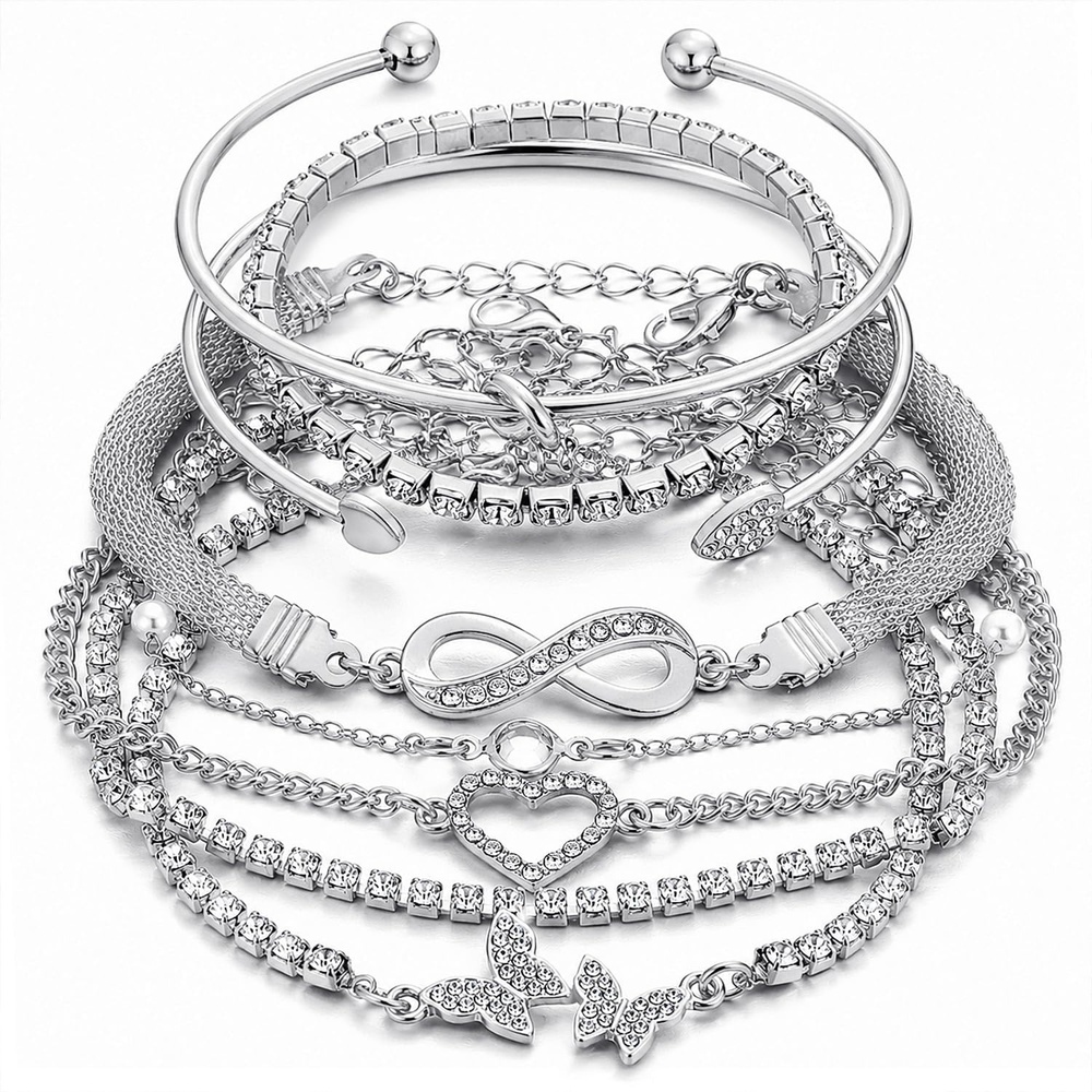 image:image17IF Gold Silver Bracelets for Women 14K Gold Plated Stackable Bracelet SetSilver8pcs