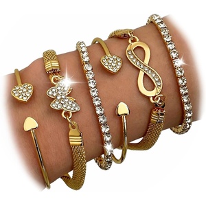 17IF Gold Silver Bracelets for Women 14K Gold Plated Stackable Bracelet Set(Golden-6pcs)