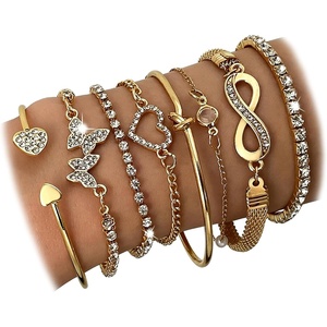 17IF Gold Silver Bracelets for Women 14K Gold Plated Stackable Bracelet Set(Golden-8pcs)